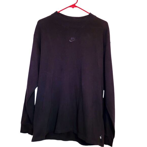 Nike Tech mens black long sleeved classic cotton crewneck tshirt size medium - Picture 1 of 8